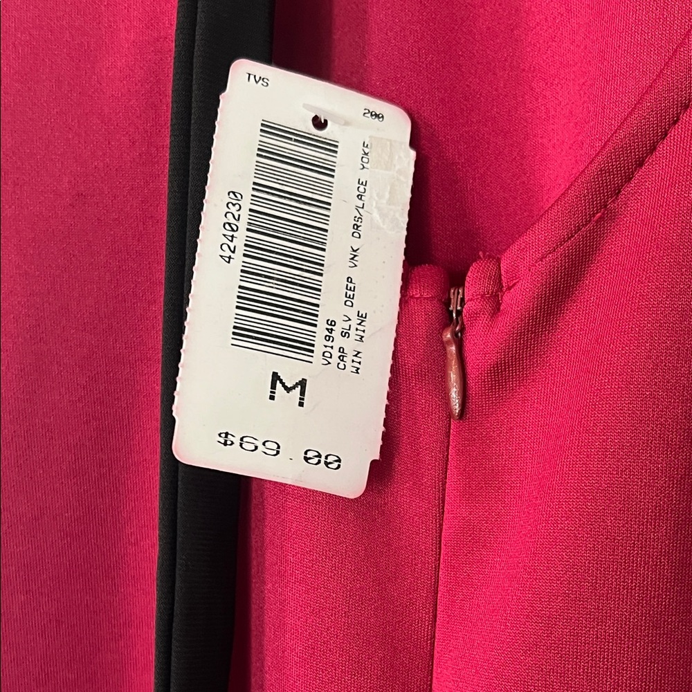 NWT - The Vintage Shop Burgundy/fuscia Midi Dress with Black Lace - Picture 3 of 4